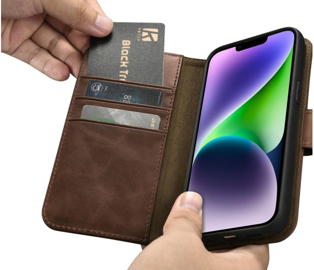 iCarer Wallet Case Oil Wax do iPhone 14 Plus (anti-RFID) brązowy - 1201152 - zdjęcie 8