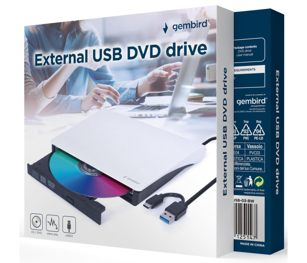 Gembird Napęd DVD na USB-C, biały - 1115568 - zdjęcie 3