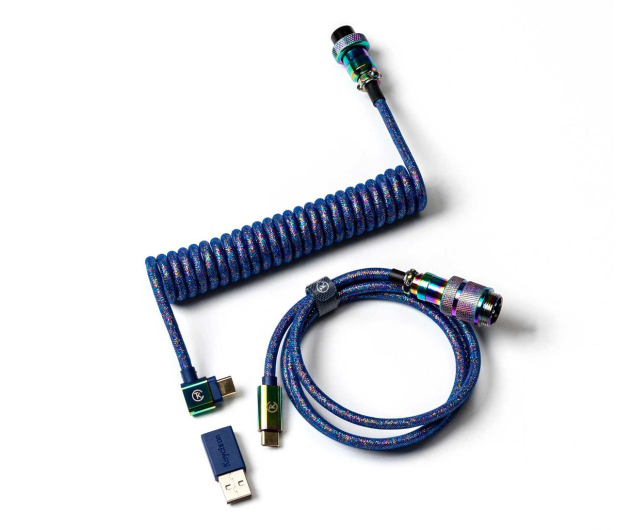 Keychron Premium Coiled Aviator Cable Rainbow Plated Blue - 1119218 - zdjęcie
