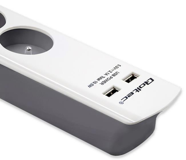 Qoltec Listwa antyprzepięciowa - 6 gniazd, 2x USB, 1.8m, biało-szar - 1122594 - zdjęcie 5