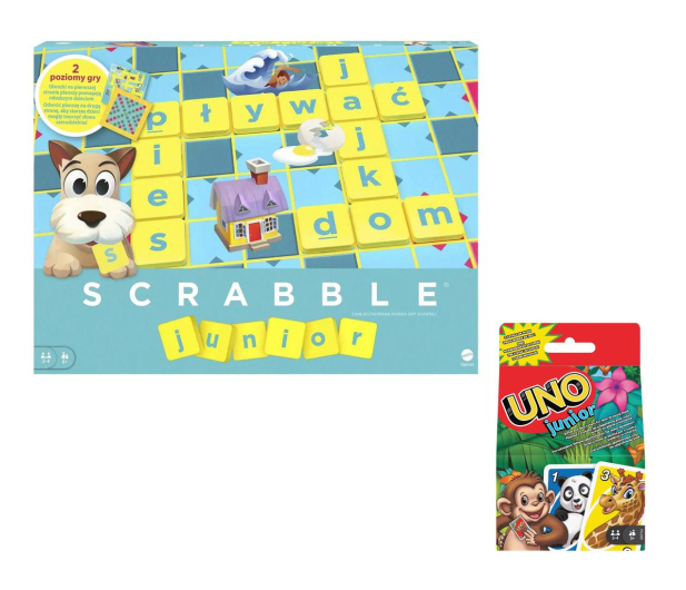 Mattel Zestaw prezentowy Scrabble Junior + UNO Junior - 1142573 - zdjęcie