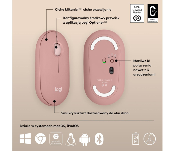 Logitech M350s Pebble Mouse 2 różowy - 1172759 - zdjęcie 11