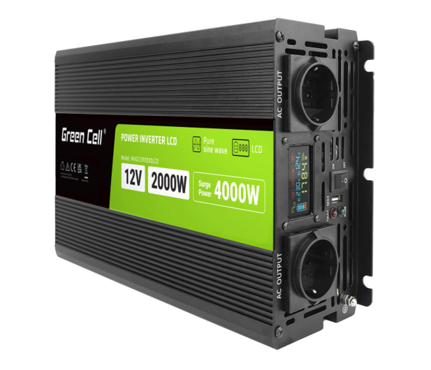 Green Cell PowerInverter LCD 12V 2000W/4000W (czysty sinus) - 1211811 - zdjęcie