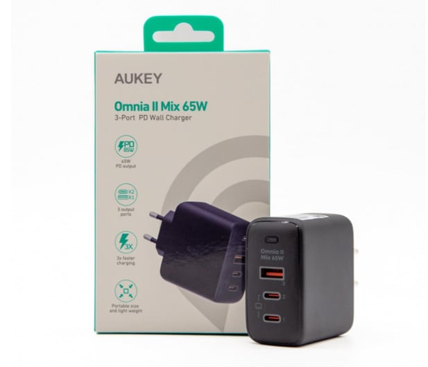 Aukey Ładowarka GaN 65W PD 2x USB-C USB-A - 1220063 - zdjęcie 2