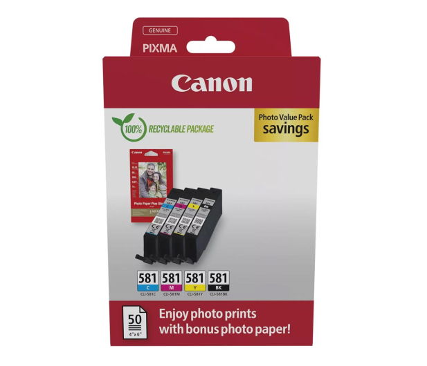 Canon Zestaw 4 tuszów CLI-581 CMYK + papier Photo Paper Plus Gloss - 1226667 - zdjęcie