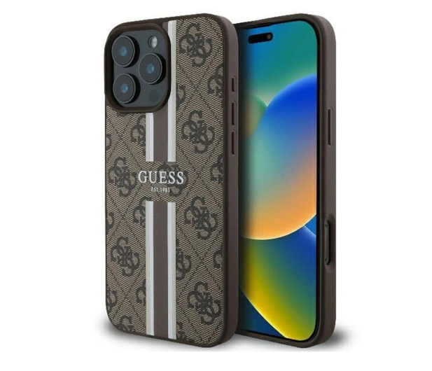 Guess 4G Printed Stripes do iPhone 16 Pro brązowy - 1279177 - zdjęcie