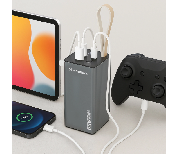 Wozinsky Powerbank K65+ 65W 30000mAh 2x USB-C, 1x USB-A 65W szary - 1487894 - zdjęcie 3