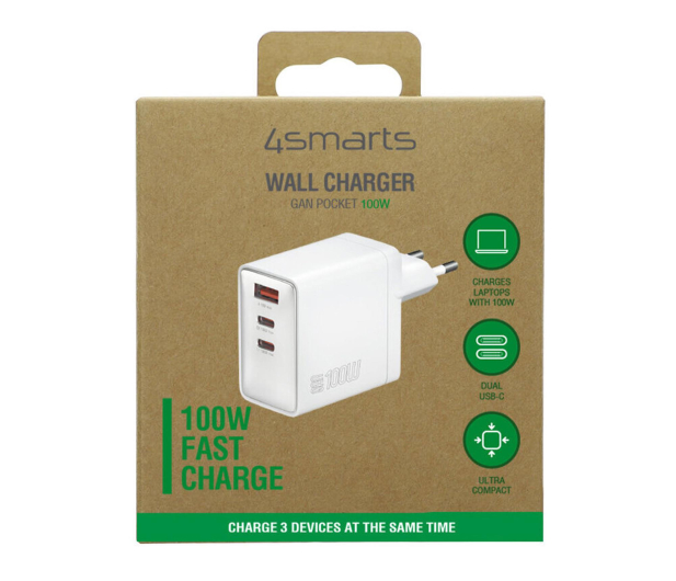 4smarts Ładowarka sieciowa Pocket GaN 100W 2xUSB-C + USB-A biały - 1512698 - zdjęcie 2