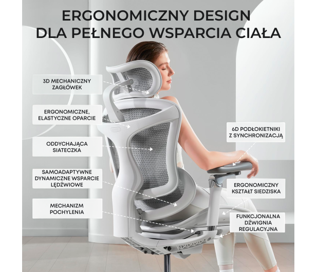 Sihoo DORO C300 PRO Mesh biały - 1542253 - zdjęcie 17