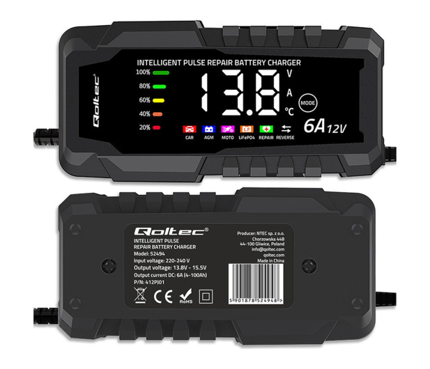 Qoltec Inteligentna ładowarka AGM GEL LiFePO4 12V 6A - 1549507 - zdjęcie 3