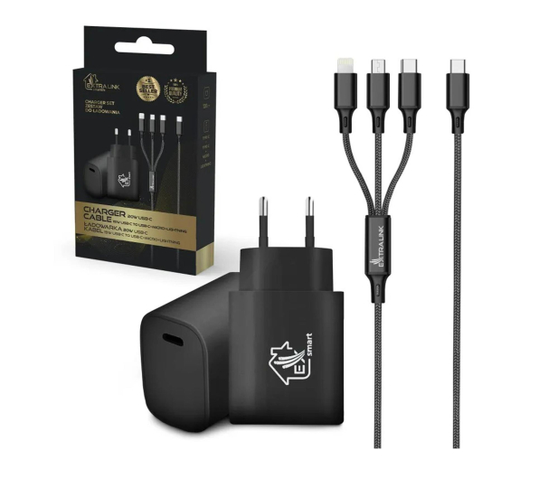 ExtraLink Smart Life SET03 Kabel 3w1 1,2m ładowarka 12 W PD3.0 czarny - 1550955 - zdjęcie 2
