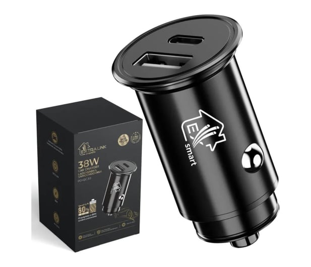 ExtraLink SMART LIFE CAR CHARGER 38W 1X USB-C 1X USB-A BLACK - 1570045 - zdjęcie