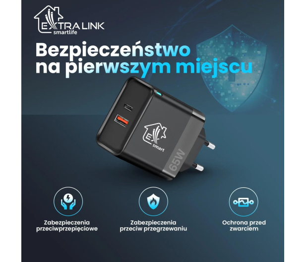 ExtraLink SMART LIFE CHARGER 65W, USB-C AND USB A - 1570041 - zdjęcie 5