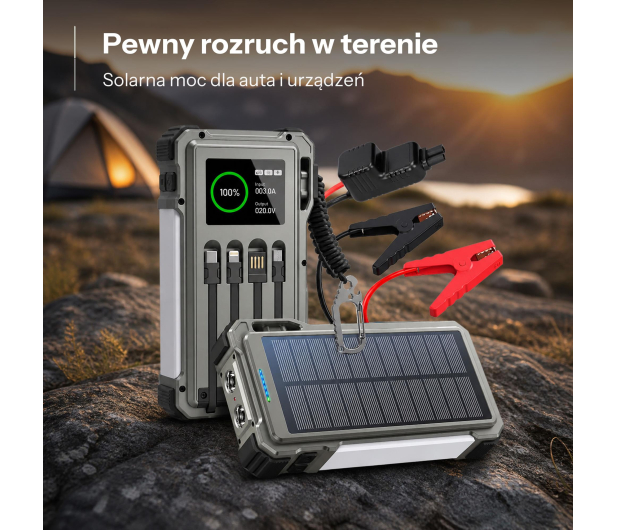 ExtraLink POWERBANK SOLARNY 12000MAH JUMP STARTER 1500A LAMPA LATARKA - 1570058 - zdjęcie 2