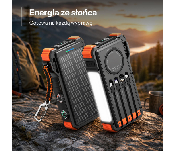 ExtraLink POWERBANK SOLARNY 20000MAH 45W INDUKCJA LAMPA LATARKA - 1570060 - zdjęcie 3