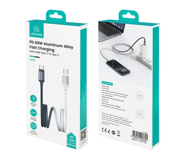 USAMS Kabel U 60W USB-C/USB-C 1,2m czarno biały - 1569122 - zdjęcie 3