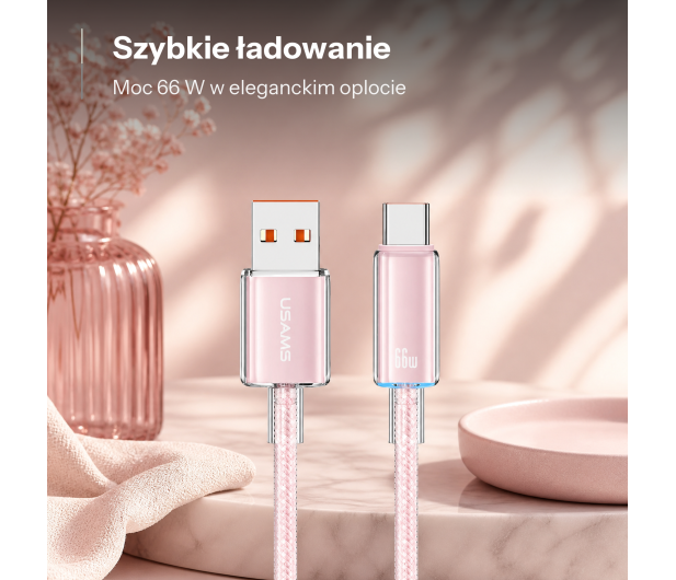 USAMS Kabel US-SJ658 6A USB-A do USB-C 1,2m różowy - 1569089 - zdjęcie 2