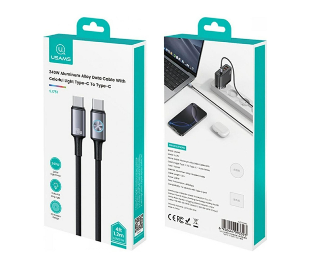 USAMS Kabel 240W USB-C do USB-C 1,2m stalowy - 1569137 - zdjęcie 3