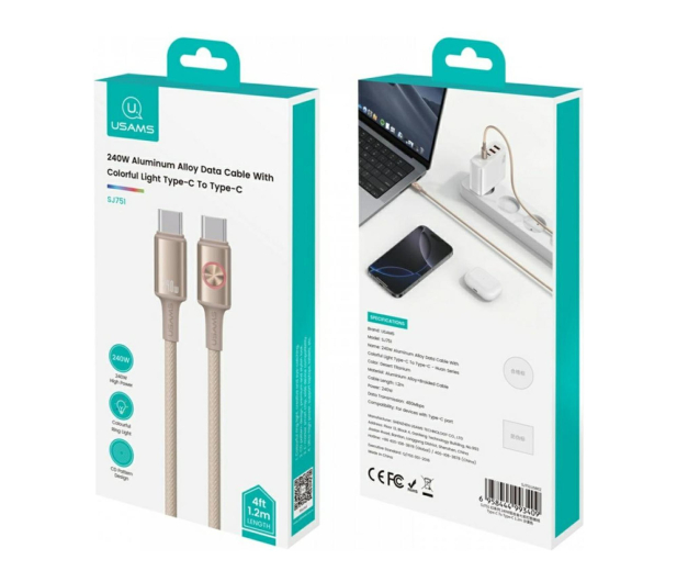 USAMS Kabel 240W USB-C do USB-C 1,2m tytanowy - 1569136 - zdjęcie 3