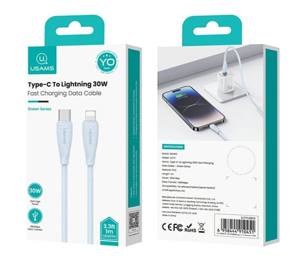 USAMS Kabel 30W USB-C do Lightning 1m różowy - 1569146 - zdjęcie 5
