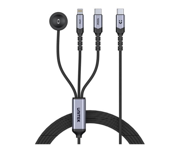 Unitek Kabel 3w1 USB-C  Lightning  Apple Watch PD 100W 480Mbps 1,2m - 1576038 - zdjęcie