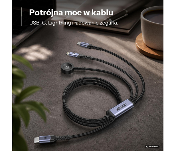 Unitek Kabel 3w1 USB-C  Lightning  Apple Watch PD 100W 480Mbps 1,2m - 1576038 - zdjęcie 2
