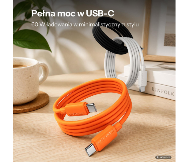 USAMS Kabel 60W 3A Silicone Fast Charging USB-C do USB-C pomarańcz - 1568985 - zdjęcie 2