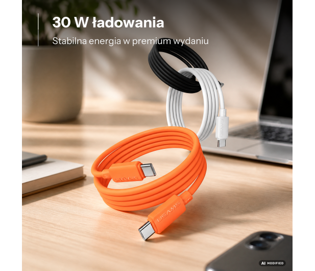 USAMS Kabel 30W 3A Silicone USB-C do Lightning pomarańczowy - 1569042 - zdjęcie 2