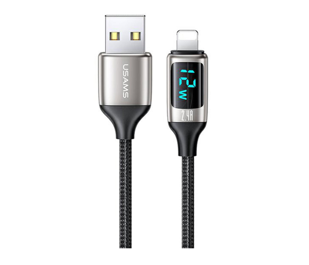 USAMS Kabel pleciony lightning 1,2m LED 2,4A srebrno-czarny - 1569026 - zdjęcie