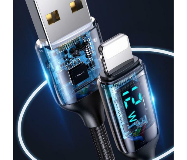 USAMS Kabel pleciony lightning 1,2mLED 2,4A Fast Charging czarny - 1569000 - zdjęcie 6