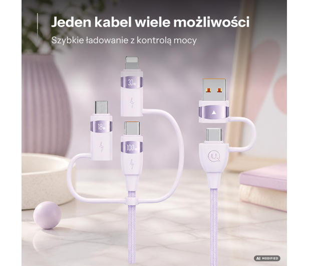 USAMS Kabel 2xUSB-C/USB/Micro-USB/Lightning 6w1 1,2m 100W fiolet - 1568997 - zdjęcie 2