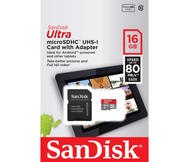 SanDisk 16GB microSDHC Class 10 UHS-I 80MB/s+adapter SD - 255265 - zdjęcie 2