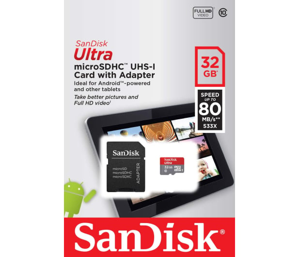 SanDisk 32GB microSDHC Ultra Class 10 UHS-I 80MB/s+adapter - 255442 - zdjęcie 2