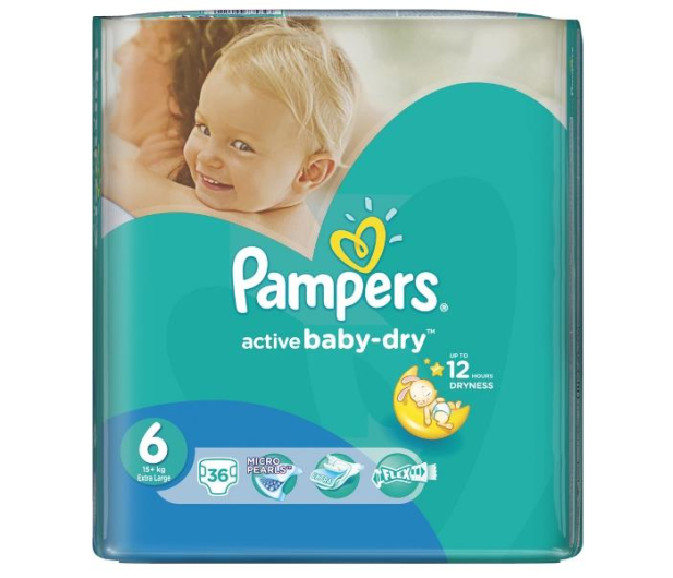 Pampers Active Baby Dry 6 Extra Large 15kg+ 36szt - 339033 - zdjęcie