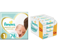 Pampers Premium Care 1 Newborn 78szt +Chusteczki 672szt - 498846 - zdjęcie 1